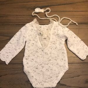Baby Girl Photo Lace Jumper Outfit with Headband